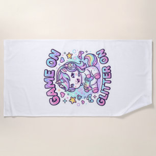 Unicorn Game On Glitter On Graphic Design Merch De Beach Towel