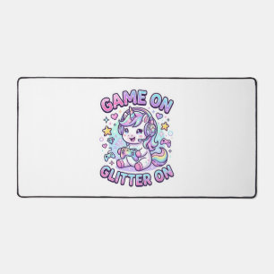 Unicorn Game On Glitter On Graphic Design Merch De Desk Mat