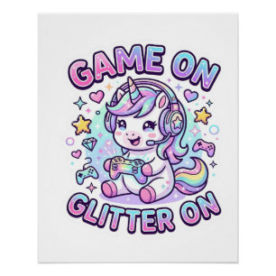 Unicorn Game On Glitter On Graphic Design Merch De Poster