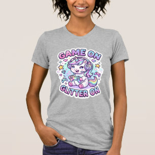 Unicorn Game On Glitter On Graphic Design Merch De T-Shirt