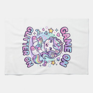 Unicorn Game On Glitter On Graphic Design Merch De Tea Towel