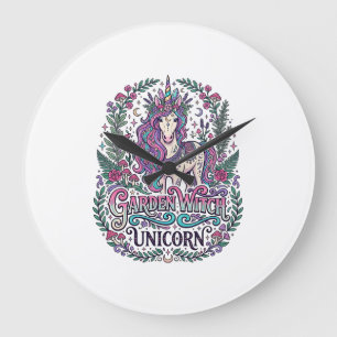Unicorn Garden Witch Unicorn Colourful Apparel Gra Large Clock
