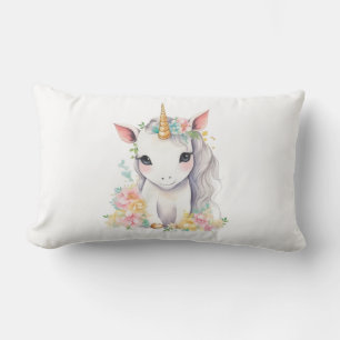 Unicorn Gift for Girls watercolor Lumbar Cushion