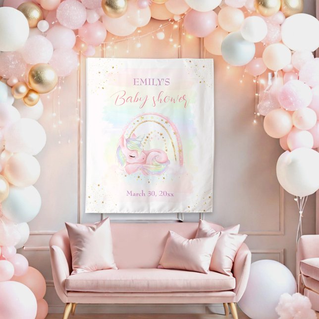 Unicorn Girl Baby Shower Backdrop Tapestry (Unicorn Girl Baby Shower Backdrop Tapestry)