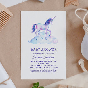 Unicorn girl baby shower. Purple blue fairy animal Invitation