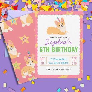 Unicorn Girl Birthday, Corgi Party Invitation
