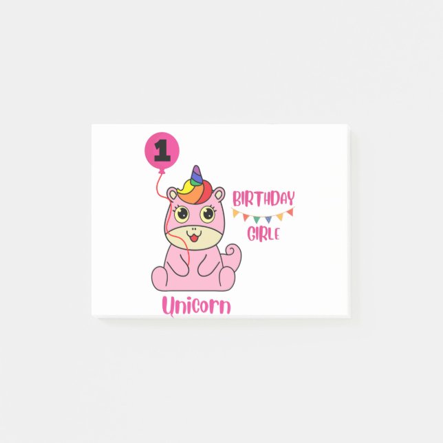 unicorn girl birthday post-it notes (Front)
