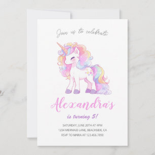 Unicorn Girl Magical Pastel Pink Birthday Party Invitation