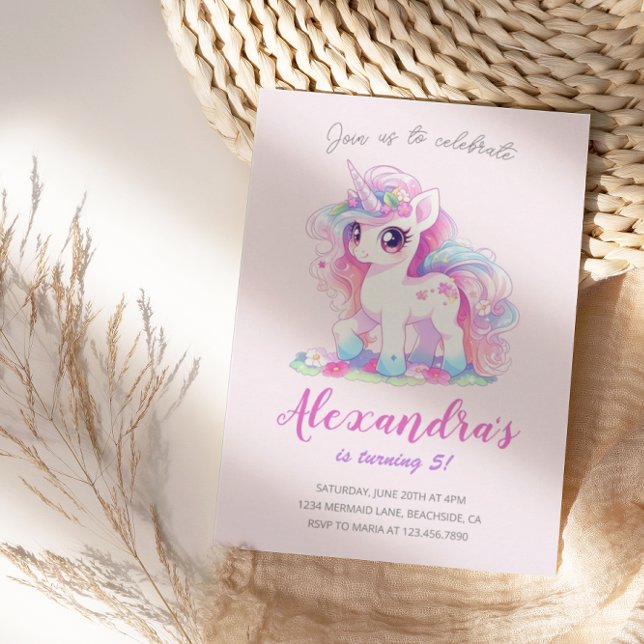 Unicorn Girl Magical Pastel Pink Birthday Party Invitation (Creator Uploaded)