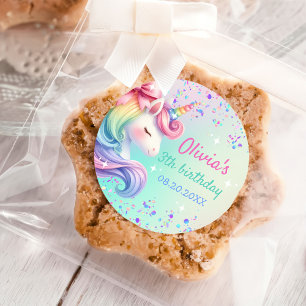 Unicorn Girl Magical Pastel Rainbow Birthday Classic Round Sticker