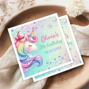 Unicorn Girl Magical Pastel Rainbow Birthday Napkin