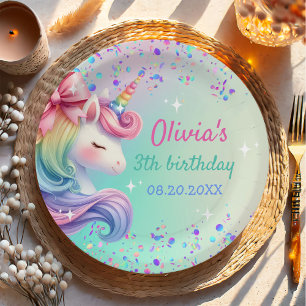 Unicorn Girl Magical Pastel Rainbow Birthday Paper Plate