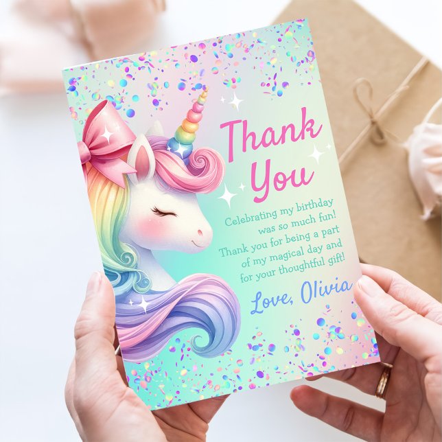 Unicorn Girl Magical Pastel Rainbow Birthday Thank You Card (Creator Uploaded)