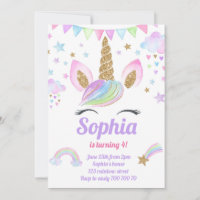 Unicorn Girl Magical Pastel Rainbow Pink Birthday