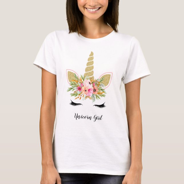 Unicorn Girl Outfit Lovely Gold Glitter Bouquet T-Shirt (Front)
