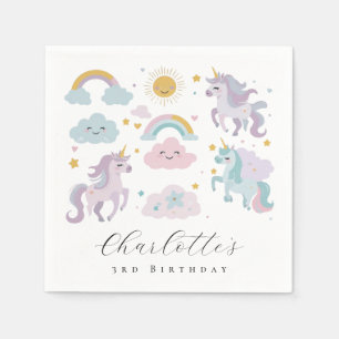 Unicorn Girl Pastel Birthday Party Paper Napkins