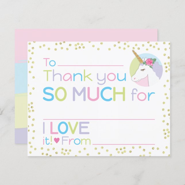 Unicorn Girl Stationery Fill-in Thank You  (Front/Back)