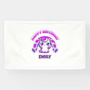 Unicorn Girls Birthday  Party Banner   Editable