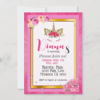 Unicorn girls Birthday party invitation