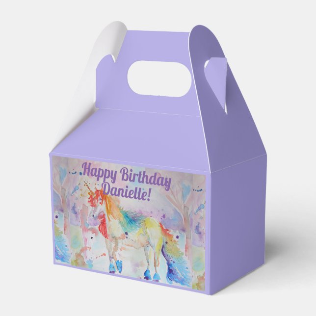Unicorn Girls Birthday Purple Cake Favour Box (Front Side)
