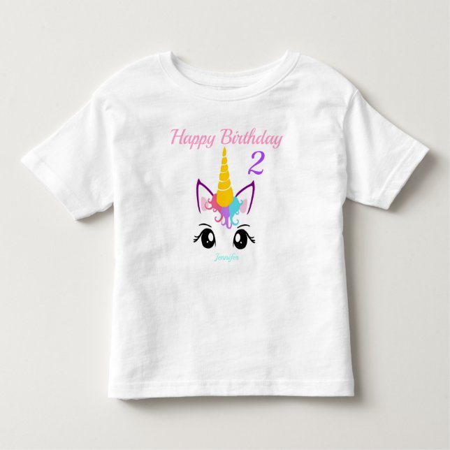 Unicorn Girls Birthday T-shirt Personalise NAME (Front)