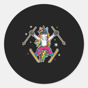 Unicorn Girls Cute Skiing Ski Team Coach Instructo Classic Round Sticker