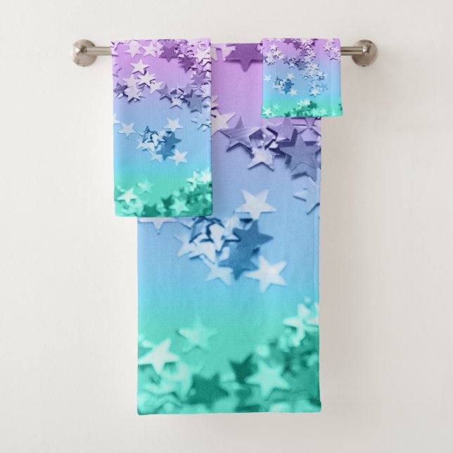 Unicorn Girls Glitter Stars #1 #shiny Bath Towel Set (Insitu)