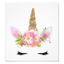 Unicorn Girls Nursery Art Print Gold Glitter