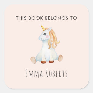 Unicorn Girls 'This Book Belongs' Kids Bookplate Square Sticker