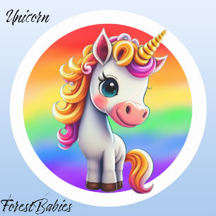 Unicorn 🌈🦄 Girly Animal, Colourful Rainbow Desig Classic Round Sticker