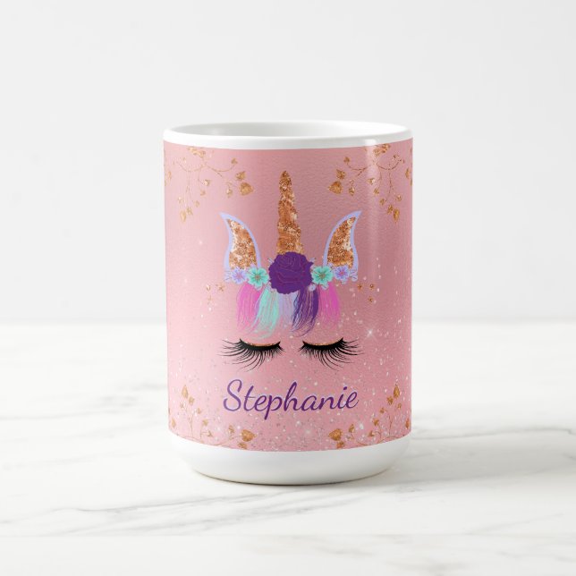 Unicorn Girly Blush Pink Glitter Rose Gold Coffee Mug (Center)