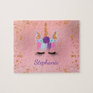 Unicorn Girly Blush Pink Glitter Rose Gold Jigsaw Puzzle