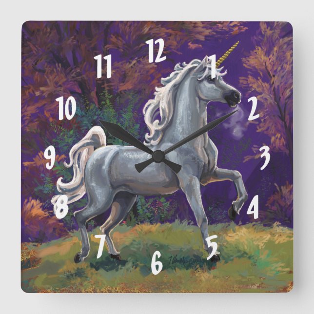 Unicorn Glade Square Wall Clock (Front)
