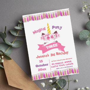 Unicorn Glitter and Gold Kids Birthday Party Invitation