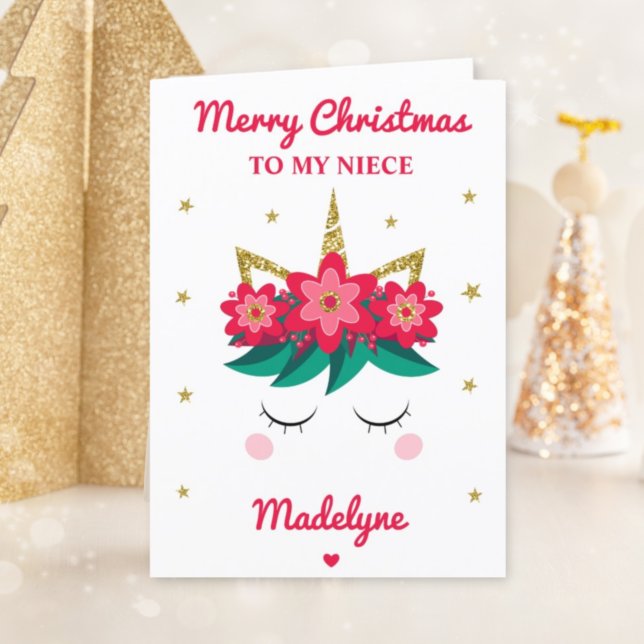 Unicorn Glitter Christmas For Niece Holiday Card (Creator Uploaded)