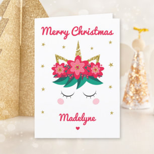 Unicorn Glitter Christmas Personalised Name Holiday Card
