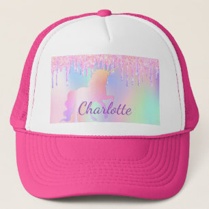 Unicorn glitter drips name holographic girly trucker hat