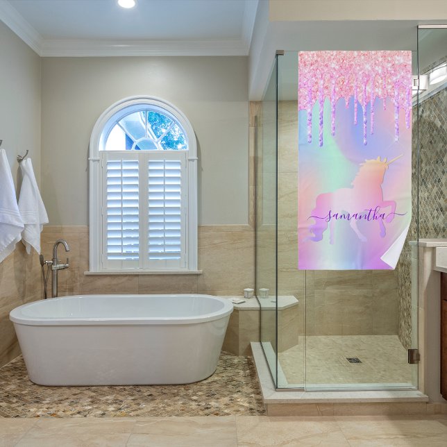 Unicorn glitter drips pink rainbow monogram name beach towel (Creator Uploaded)