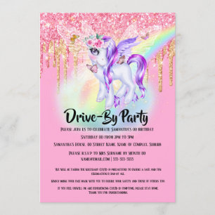 Unicorn glitter fairy pink purple rainbow girls invitation