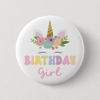 Unicorn Glitter Flower Rainbow Birthday Girl Party 6 Cm Round Badge