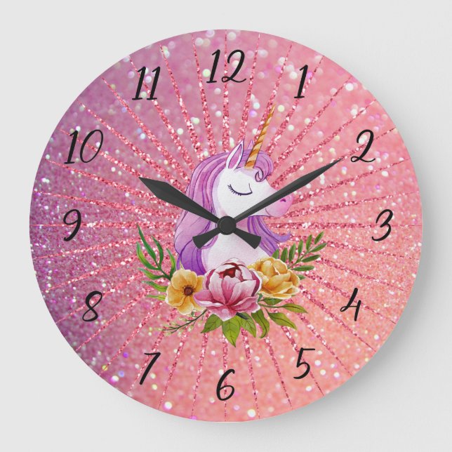 Unicorn Glitter Large Clock (Front)