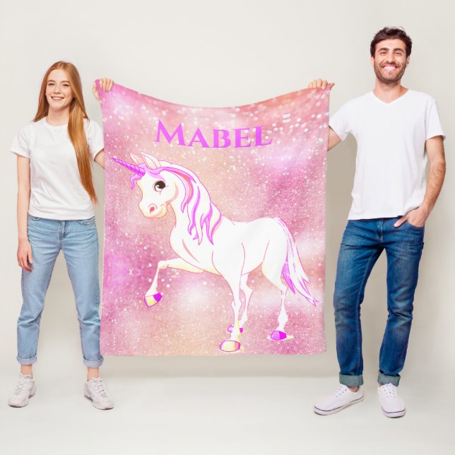 Unicorn Glitter Magical Pink Cute Personal Fleece Blanket (In Situ)