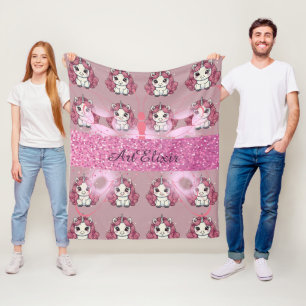 Unicorn Glitter Pattern Fleece Blanket
