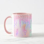 Unicorn glitter pink holographic monogram name mug (Left)