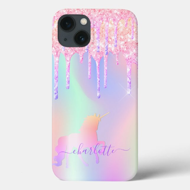 Unicorn glitter pink rose gold rainbow holographic Case-Mate iPhone case (Back)