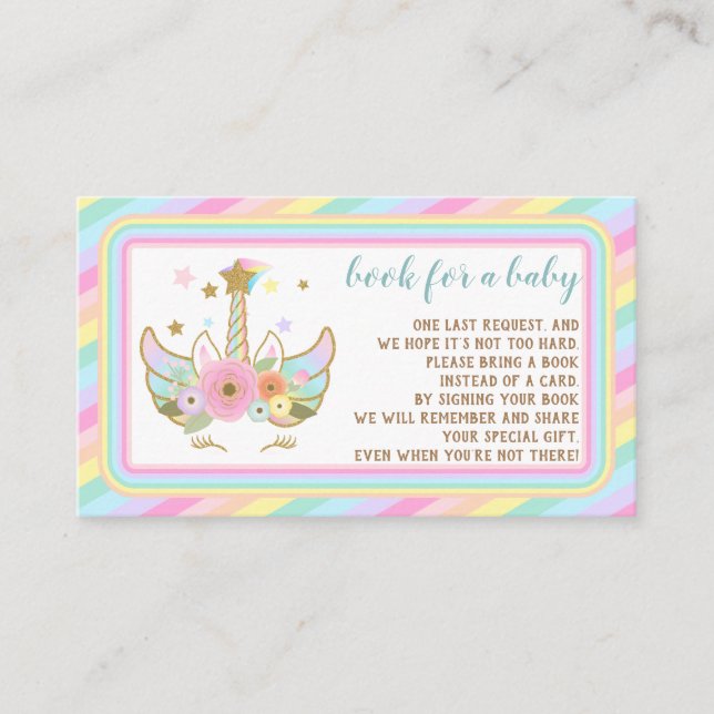 Unicorn Glitter Stars Cute Bring a Book Enclosure Card (Front)
