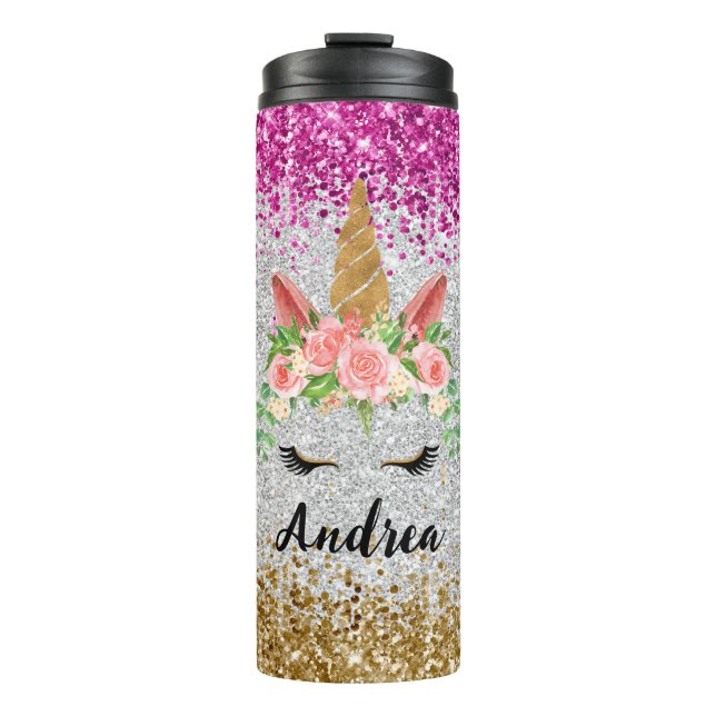 Unicorn Glitter Thermal Tumbler (Front)