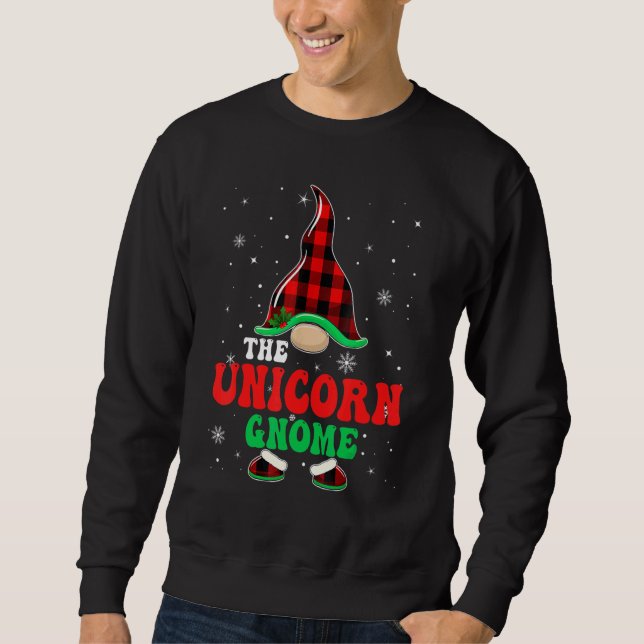 Unicorn Gnome Buffalo Plaid Matching Family Christ Sweatshirt (Front)