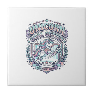 Unicorn Goal Getter Retro Style Graphic Tee Design Ceramic Tile