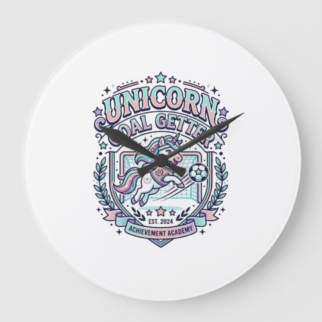 Unicorn Goal Getter Retro Style Graphic Tee Design Large Clock (Front)